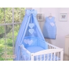 Biancheria con Baldacchino e Paracolpi Lettino Neonati 5 parti Blu Pois Bianchi Cuori