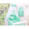 Biancheria con Baldacchino e Paracolpi Lettino Neonati 5 parti Menta Pois Bianchi Cuori