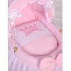 Carrozzina Culla con Cappottia in Vimini per Bambole Rosa Little Prince/Princess