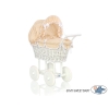 Carrozzina in Rattan per le Bambole Bianca Beige Pois Bianchi