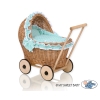 Carrozzina in Rattan per le Bambole Menta Pois Bianchi