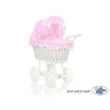 Carrozzina in Rattan per le Bambole Rosa Pois Bianchi