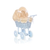 Carrozzina in Vimini con Biancheria per Bambole Bianca Beige Blu Pois Bianchi