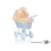 Carrozzina in Vimini con Biancheria per Bambole Bianca Beige Blu Pois Bianchi