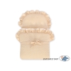 Carrozzina in Vimini con Biancheria per Bambole Bianca Beige Blu Pois Bianchi
