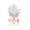 Carrozzina in Vimini con Biancheria per Bambole Bianca Blu Navy Pois Bianchi Rosa Cipria