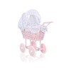 Carrozzina in Vimini con Biancheria per Bambole Bianca Blu Navy Pois Bianchi Rosa Scuro