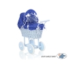 Carrozzina in Vimini con Biancheria per Bambole Blu Navy Blu