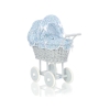 Carrozzina in Vimini con Cappottina per Bambole Blu Grigio Fiori Fiori
