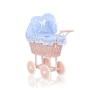 Carrozzina in Vimini con Cappottina per Bambole Blu Pois Bianchi Rosa Cipria