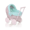 Carrozzina in Vimini con Cappottina per Bambole Menta Rosa Pois Bianchi