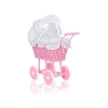 Carrozzina in Vimini con Cappottina per Bambole Rosa Bianca Blu Navy Pois Bianchi