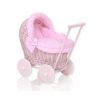 Carrozzina in Vimini con Cappottina per Bambole Rosa Pois Bianchi