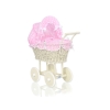 Carrozzina in Vimini per Bambole Creme Rosa Pois Bianchi
