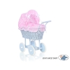 Carrozzina in Vimini per Bambole Rosa Blu Pois Bianchi