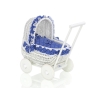 Carrozzina in Vimini per le Bambole Bianca Blu Navy Pois Bianchi