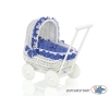 Carrozzina in Vimini per le Bambole Bianca Blu Navy Pois Bianchi