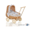 Carrozzina in Vimini Vintage Bambole Bianca Grigio Pois Bianchi
