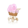 Carrozzina in Vimini Vintage Bambole Rosa Bianca Pois Bianchi