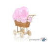 Carrozzina in Vimini Vintage Bambole Rosa Bianca Pois Bianchi