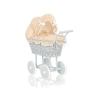Carrozzina per Bambole Rattan Bianca Grigio Beige Pois Bianchi