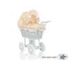 Carrozzina per Bambole Rattan Bianca Grigio Beige Pois Bianchi