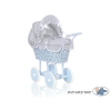Carrozzina per Bambole Rattan Bianca Grigio Blu Pois Bianchi