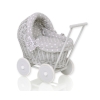 Carrozzina per Bambole Rattan Bianca Grigio Pois Bianchi