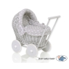 Carrozzina per Bambole Rattan Bianca Grigio Pois Bianchi