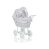 Carrozzina per Bambole Rattan Bianca Grigio Pois Bianchi