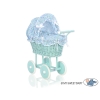 Carrozzina per Bambole Rattan Biancheria Blu Menta Fiori Fiori