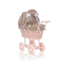 Carrozzina per Bambole Rattan Biancheria Marrone Pois Bianchi Rosa Cipria