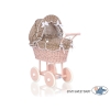 Carrozzina per Bambole Rattan Biancheria Marrone Pois Bianchi Rosa Cipria