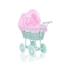 Carrozzina per Bambole Rattan Biancheria Menta Rosa Bianca Pois Bianchi