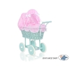Carrozzina per Bambole Rattan Biancheria Menta Rosa Bianca Pois Bianchi