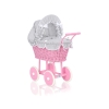 Carrozzina per Bambole Rattan Biancheria Rosa Bianca Grigio Pois Bianchi