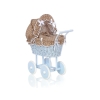Carrozzina per Bambole Rattan Marrone Blu Pois Bianchi