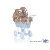 Carrozzina per Bambole Rattan Marrone Blu Pois Bianchi