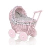 Carrozzina per Bambole Rattan Rosa Bianca Grigio Pois Bianchi