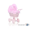 Carrozzina per Bambole Rattan Rosa Pois Bianchi Rosa Scuro