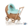 Carrozzina Vimini Bambole Menta Pois Bianchi