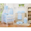 Completo Lenzuola Lettino con Baldacchino e Paracolpi 5 parti Blu a Strisce Cuori