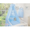 Completo Lenzuola Lettino con Baldacchino e Paracolpi 5 parti Blu a Strisce Cuori