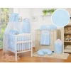 Completo Lenzuola Lettino con Baldacchino e Paracolpi 5 parti Blu a Strisce Cuori