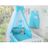 Completo Lenzuola Lettino con Baldacchino e Paracolpi 5 parti Turchese Pois Bianchi Cuori