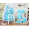 Completo Lenzuola Lettino con Baldacchino e Paracolpi 5 parti Turchese Pois Bianchi Cuori