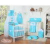 Completo Lenzuola Lettino con Baldacchino e Paracolpi 5 parti Turchese Pois Bianchi Cuori