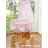 Imbottitura per culla in vimini con baldacchino rosa
