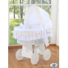 Culla con Cappottina Ruote Biancheria Set Bianca Nastro