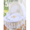 Culla con Cappottina Ruote Biancheria Set Bianca Nastro